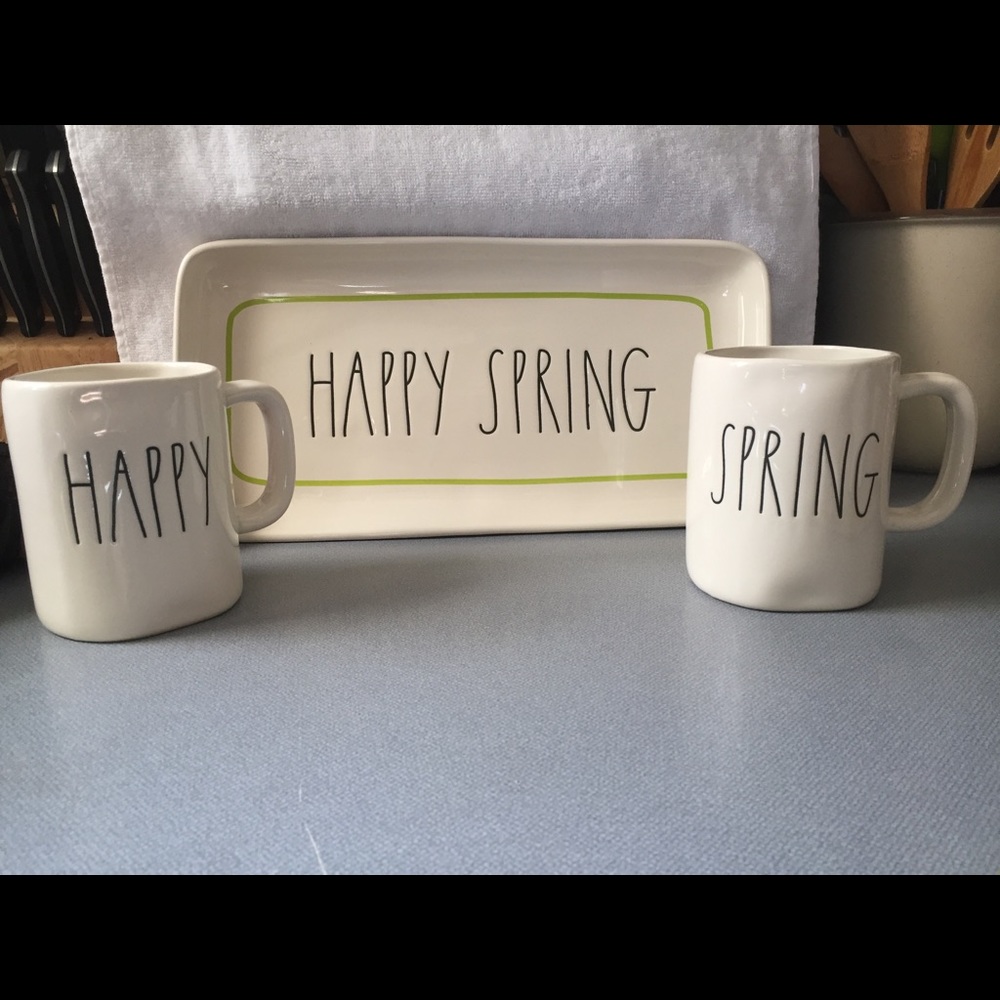 Rae Dunn platter and mugs